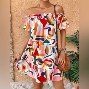 Boho Floral Print Halter Neck Dress, Vacation Sleeveless Mini Dress